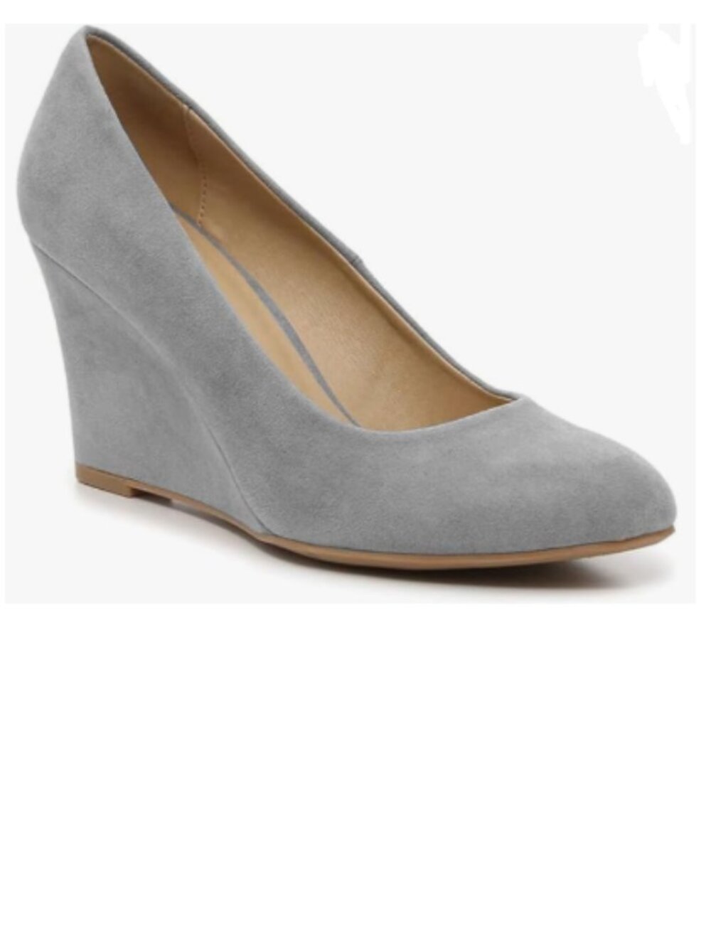 FOWT Grey Classic Wedge Pumps Basic Closed Toe Thick High Heels Slip On Shoes